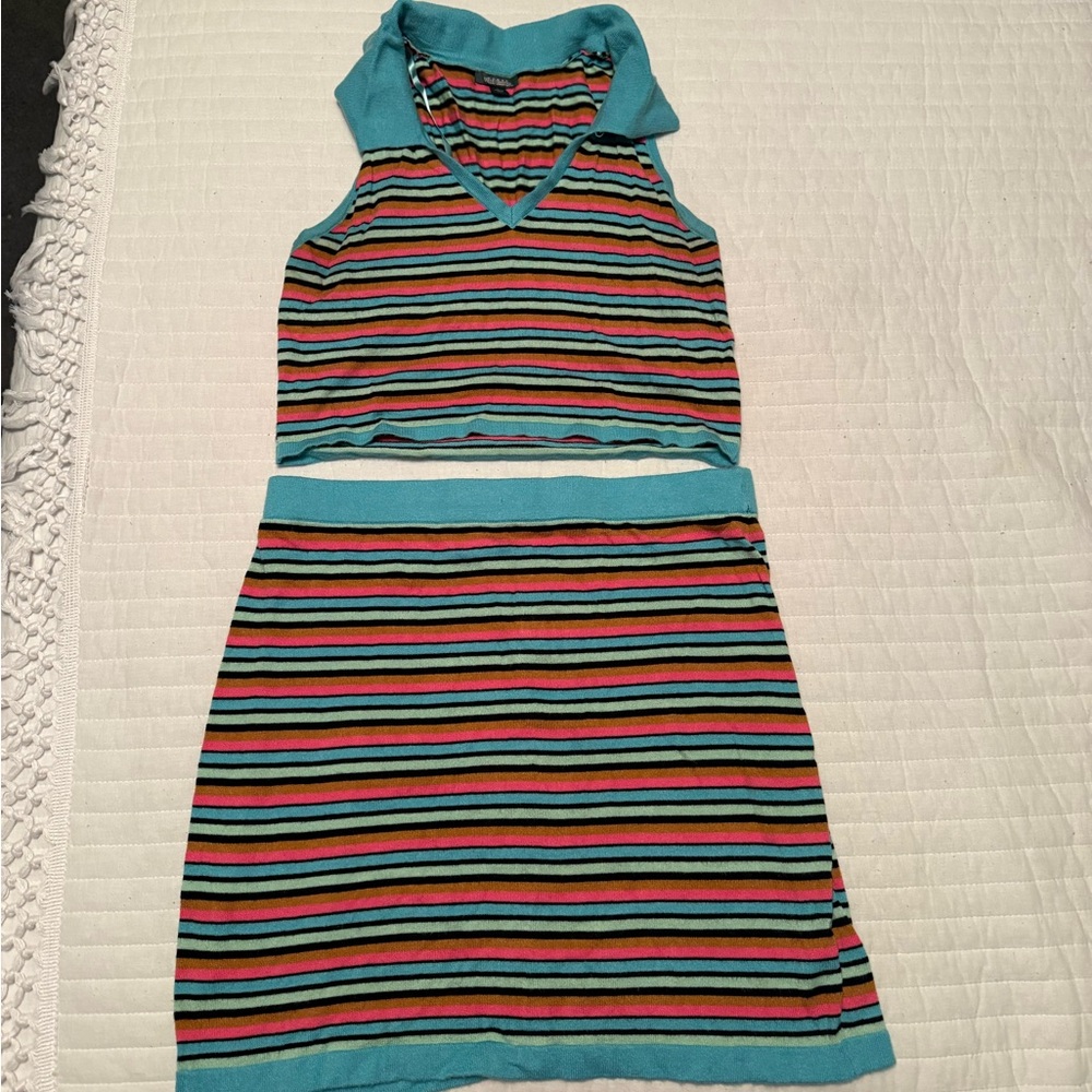 Wild Fable Multicolor Striped Knit Top and Skirt